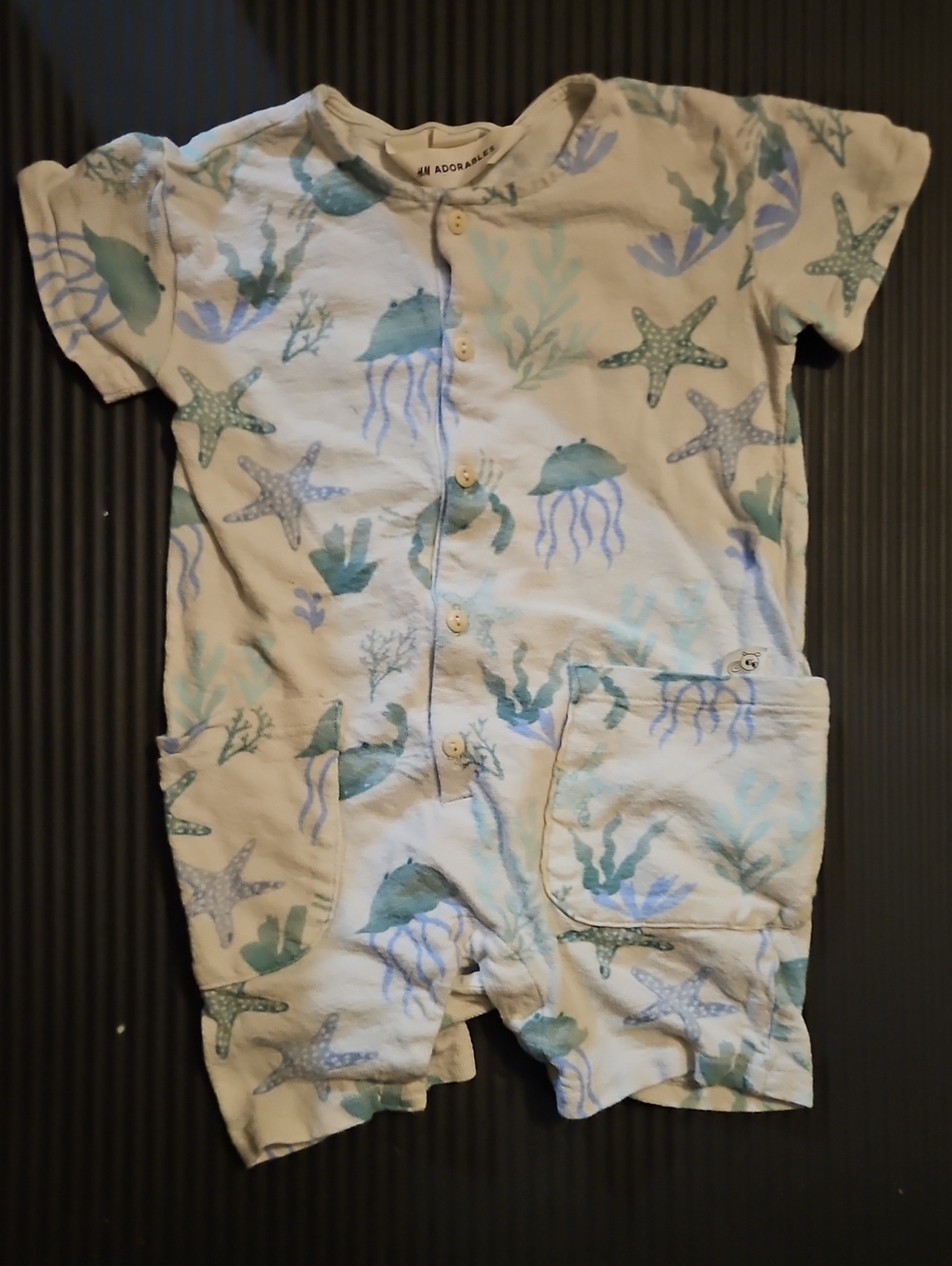 H&M Cream and Teal Ocean-Print Kids One-Piece